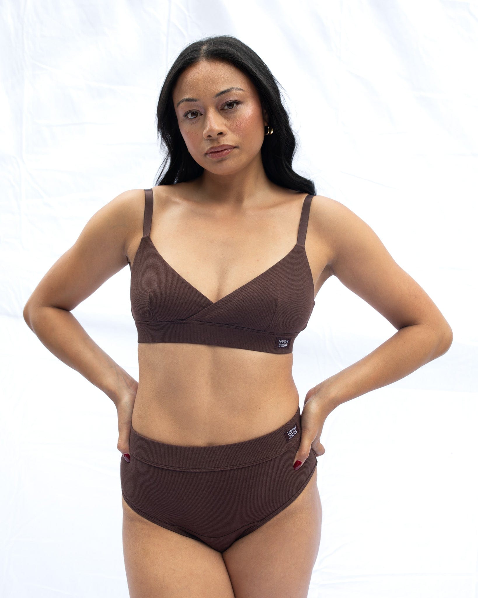 Wireless Crossover bra set_Coffee_Everyday_Brief