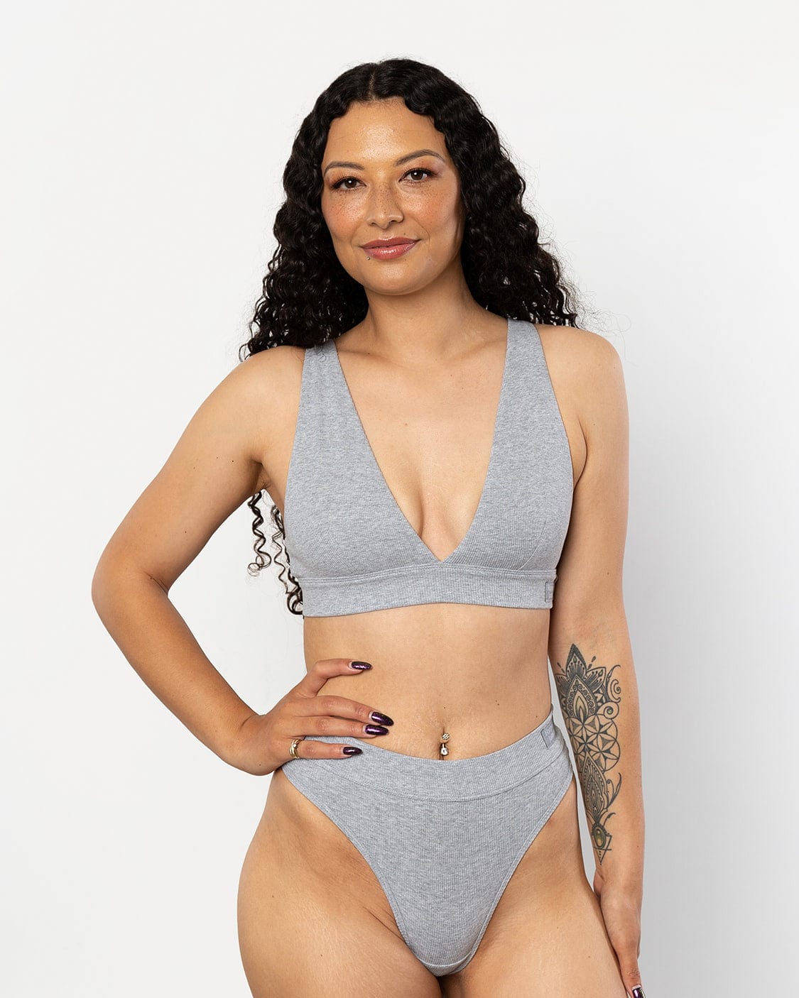 wireless Scoop neck bra marle grey set thong